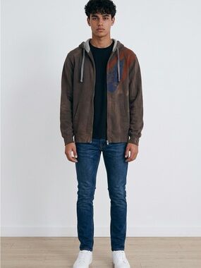 Men's Brown Zip-Up Hoodie Sweatshirt - Casual Hooded Jacket